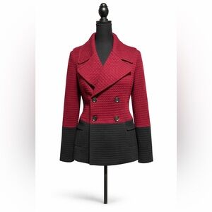 THML Women’s Red Black Quilted Double Breasted Pea Coat Size M